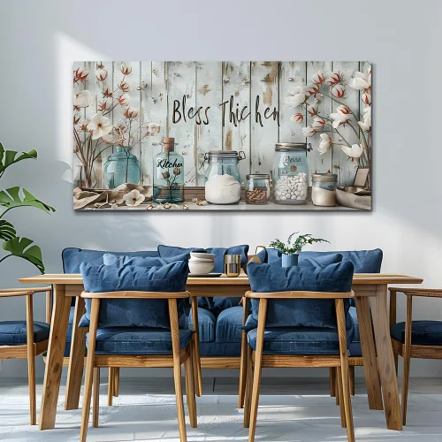 Vista 4 de ERQINHUA Lienzo decorativo retro para pared, decoración de pared para sala de estar, cocina y comedor, pintura de hierba con flores, obras de arte