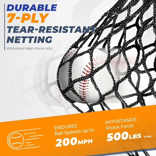 Vista 3 de 7 x 7 ft Baseball Net, Baseball Softball Batting Net for Practice Hitting Pitching Fielding, Quick Setup, Portable, with Carry Bag, 4 Ground Stakes