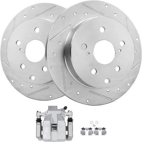 Vista 88 de Detroit Axle - Rotores de freno delanteros perforados y ranurados + repuesto de pinza de freno lateral del conductor para Honda Odyssey Acura MDX