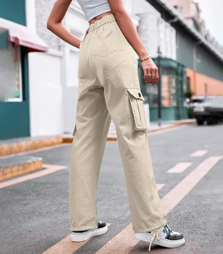 Vista 3 de ZMPSIISA Pantalones cargo de cintura alta para mujer, pantalones casuales de pierna ancha, 6 bolsillos, pantalones militares de combate