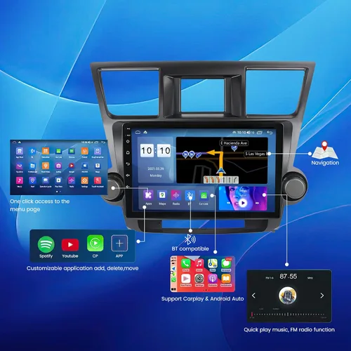 Vista 3 de Estéreo de coche Android 12 de 8+128 GB 8 Core para Toyota Highlander 2007 2008 2009 2010 2011 2012 2013 no para radio de coche JBL navegación