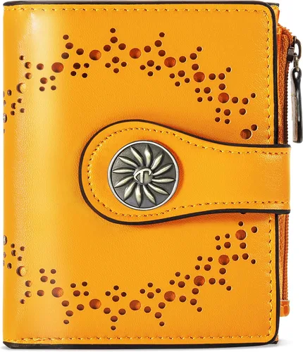Vista 15 de Tipmile - Cartera pequeña para mujer, cartera de cuero con bloqueo RFID, plegable con bolsillo para monedas y con cremallera, Beige, Casual