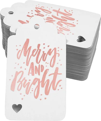 Vista 25 de Etiquetas colgantes con texto en inglés "Merry and Bright" (50 unidades)