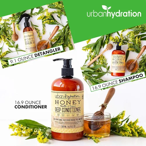 Vista 5 de Urban Hydration Honey Health and Repair - Juego de champú, acondicionador y desenredante Sin sulfatos, parabenos ni tintes, limpia, desenreda