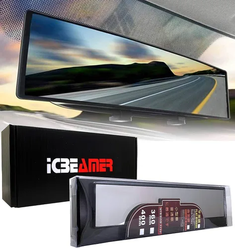 Vista 8 de Espejo retrovisor ICBEAMER de 9.4 pulgadas con clip Tinte azul convexo, vidrio panorámico de gran angular HD, antirreflejo, ajuste universal