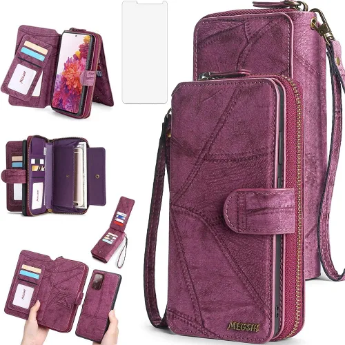 Vista 9 de Asuwish Funda de teléfono para Samsung Galaxy S20 FE 5G 6.5 pulgadas con cremallera con protector de pantalla y tarjetero de espejo abatible Cell S