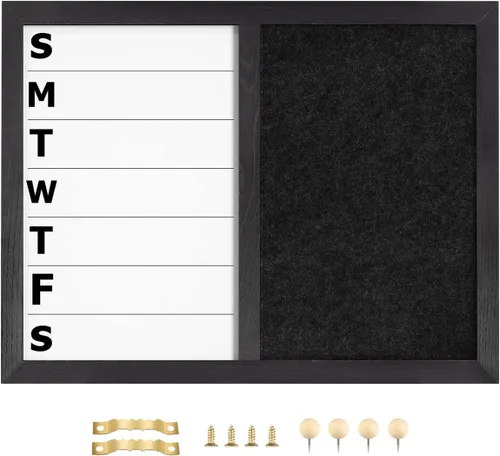 Vista 10 de Pizarra blanca de fieltro Dark Gary para oficina, escuela, cocina, dormitorio, marco de madera negra, 17.7 x 23.6 pulgadas, pizarra blanca +