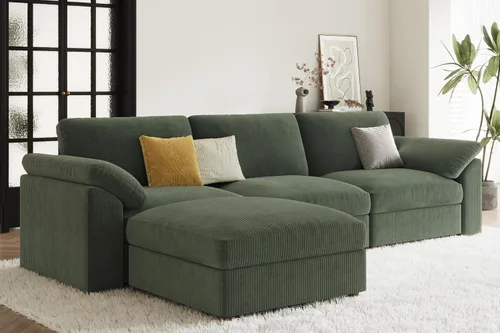 Vista 5 de EASE MOOSE Sofá modular verde seccional de gran tamaño en forma de L Pana verde