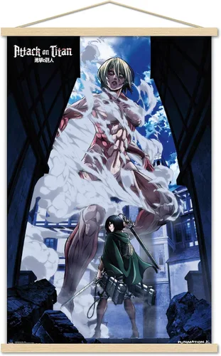 Vista 16 de Attack on Titan - Póster de pared en DVD, 22.4L x 14.7A pulgadas, versión con marco de madera de granero