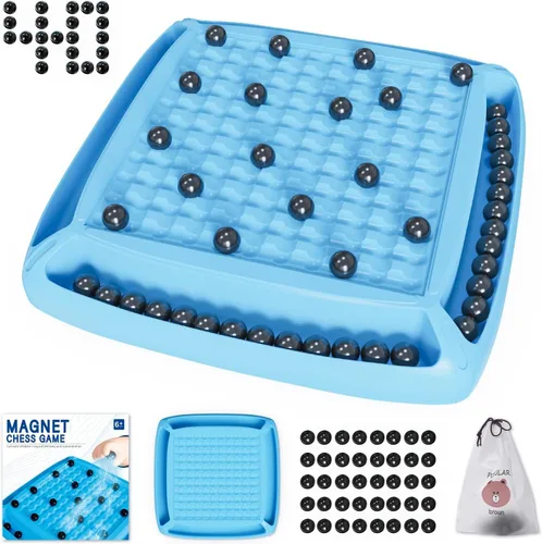 Vista 7 de Juego Magnético, Juego de Mesa Magnético Familiar para Niños y Adultos, Juego de Mesa de Ajedrez para Noche de Juegos 2-4 Jugadores (Azul)