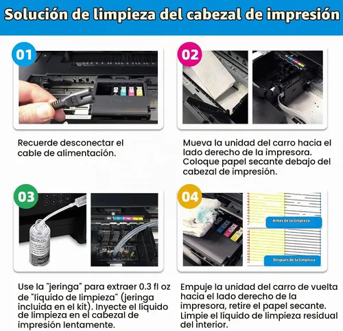 Vista 3 de Kit de limpieza de cabezal de impresión compatible con Brother Epson HP Canon Boquilla de inyección de tinta EcoTank Officejet Deskjet Pixma