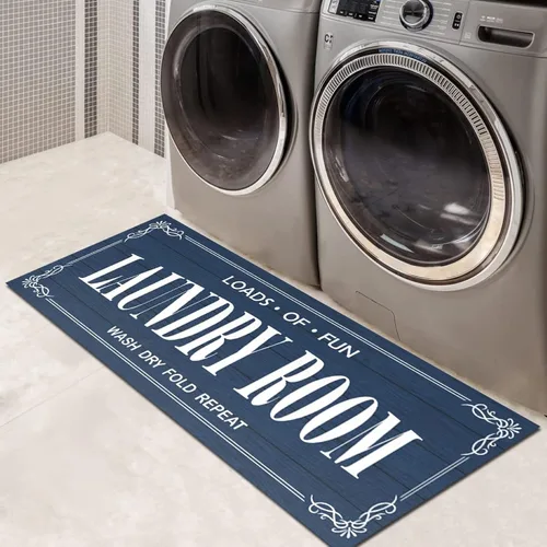 Vista 11 de Alfombra antideslizante para lavandería, decoración de lavandería, alfombra lavable para lavandería, baño, vestíbulo, cocina, 17 x 47 pulgadas, Negro