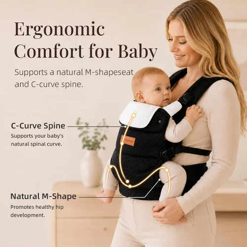 Vista 4 de Baby Carrier for 7-45 lbs, Lightweight Breathable 3D Mesh Infant to Toddler Carrier with Dual-Layer Stability, Easy-Fasten Slide Buckles, Ergonomic