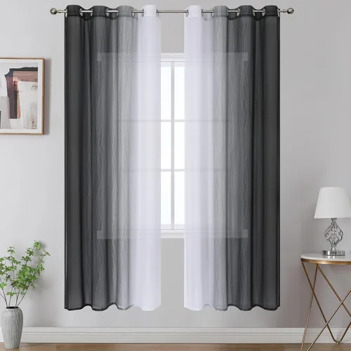 Vista 17 de Cortinas transparentes de color azul marino y negro para sala de estar, 52
