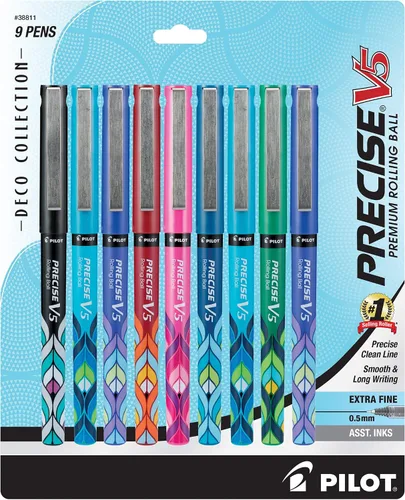 Vista 4 de Pilot Precise V5 - Bolígrafos de tinta líquida con tapa y punta extra fina de 0.020 in, bolígrafos de colores, negro/azul/turquesa/rosa, paquete