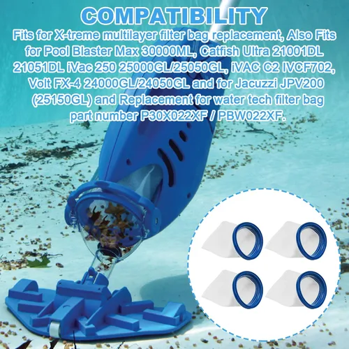 Vista 4 de Bolsas de microfiltro, bolsa de filtro multicapa X-treme para Pool Blaster Max, iVAC C2, iVac 250, Volt FX-4, Catfish Ultra y Jacuzzi JPV200