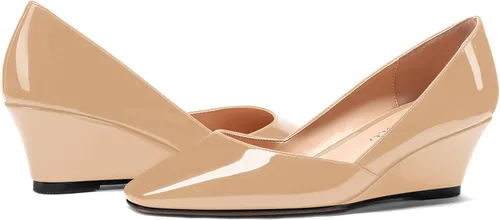 Vista 6 de MODENCOCO Zapatos de tacón bajo con cuña de tacón bajo para mujer, con puntera cuadrada, 2 pulgadas Beige