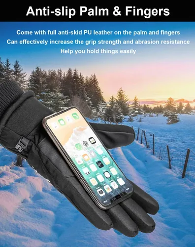 Vista 3 de SUJAYU Guantes de invierno para hombres y mujeres, guantes de pantalla táctil, guantes de motos de nieve, guantes de esquí, guantes de snowboard