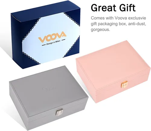 Vista 7 de Voova - Joyero organizador para mujeres y niñas, 2 capas de almacenamiento de joyas grandes para hombres, soporte para joyas de piel sintética