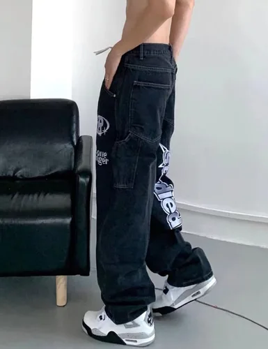 Vista 3 de Y2k Jeans - Pantalones de mezclilla para hombre, holgados, vintage, gráficos, estéticos, hip hop, pantalones de mezclilla Y2k Fashion Streetwear