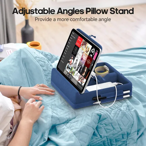 Vista 3 de KDD - Soporte de almohada para tableta con almacenamiento, soporte plegable para iPad para regazo, escritorio y cama, base de almohadilla suave