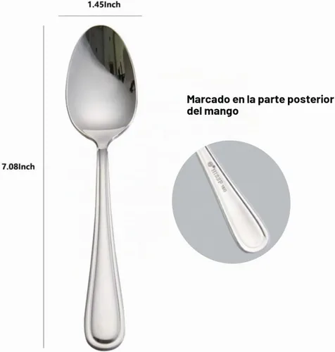 Vista 2 de Cucharas de postre 6 unidades, 7.08 pulgadas, acero inoxidable 18/0, plata