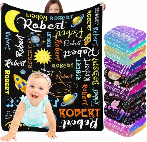 Vista 8 de InterestPrint Manta de bebé personalizada con nombre, lindo muñeco de nieve negro, manta personalizada con nombre para niños, niñas, niños, manta