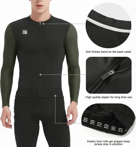 Vista 10 de Santic - Camiseta de ciclismo para hombre, manga larga, reflejante, cremallera completa, con bolsillos