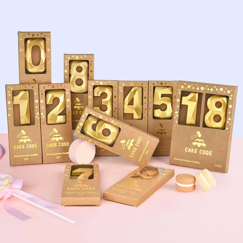 Vista 5 de Crystal Gold - Velas de cumpleaños con número 0 de 2.76 pulgadas, velas doradas y de números de pastel para celebración de fiesta