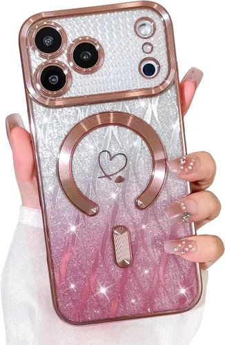 Vista 23 de Bonoma Funda con purpurina para iPhone 13 Pro Max, bonita funda 3D con patrón de chapado en degradado de mariposa de diamante, protección de cámara