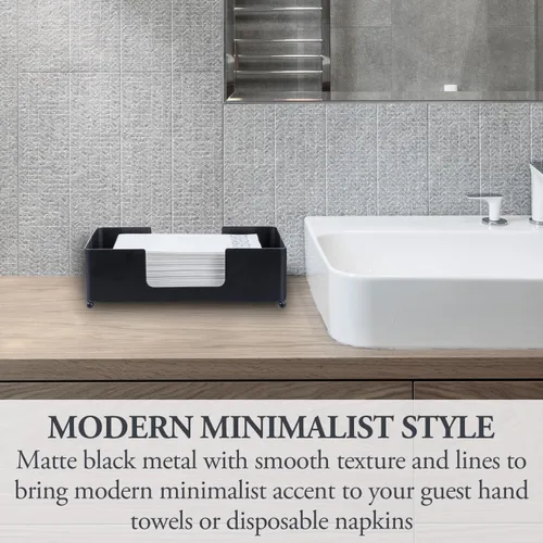 Vista 2 de MyGift Soporte moderno para toallas de papel plegadas de metal negro mate para baño comercial y de invitados, encimera de fregadero o mesa