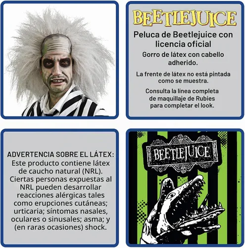 Vista 2 de Rubie's. Peluca blanca de disfraz Beetlejuice., talla única , Blanco