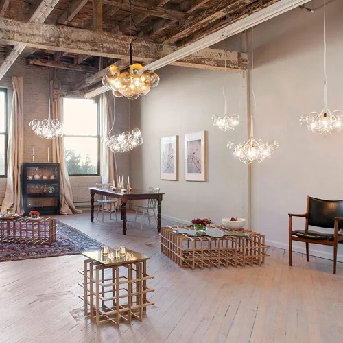 Vista 3 de Lámpara de techo moderna de 3 luces con 9 burbujas de cristal, lámpara colgante para escaleras, sala de estar, vestíbulo, entrada, sala de reuniones