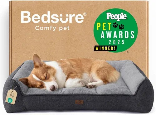Vista 23 de Bedsure Cama ortopédica para perros de tamaño mediano, camas extra gruesas de apoyo para perros medianos con funda impermeable lavable, cómodo sofá