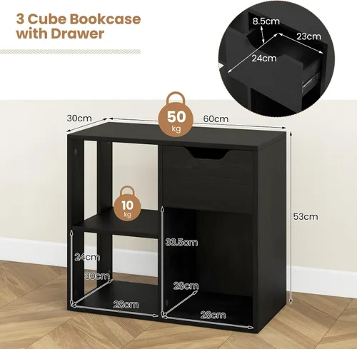 Vista 9 de LOKO 3-Cube Bookshelf with Drawer Set of 2, 2-Tier Open Shelf Bookcase, Freestanding Display Shelf, Modern Home Storage Organizer, Shelving Unit for