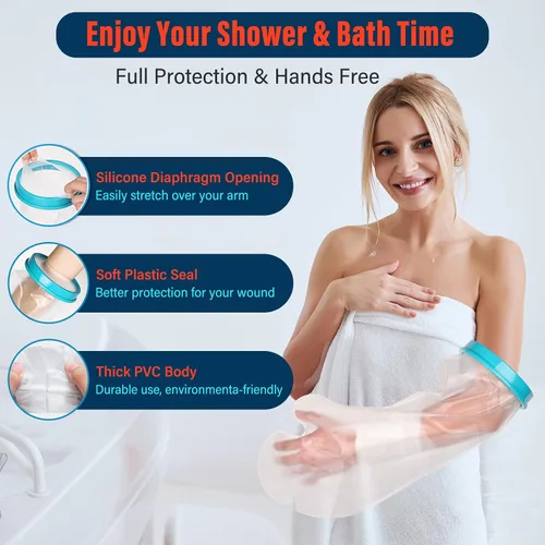 Vista 2 de Fundas de fundición para brazo de ducha para adultos, protector impermeable para brazos, funda de ducha reutilizable para brazo roto, muñeca, codo