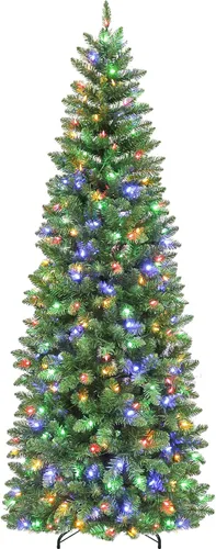 Vista 11 de Hykolity Árbol de Navidad flocado delgado preiluminado de 7.5 pies con 240 Doble color flocado