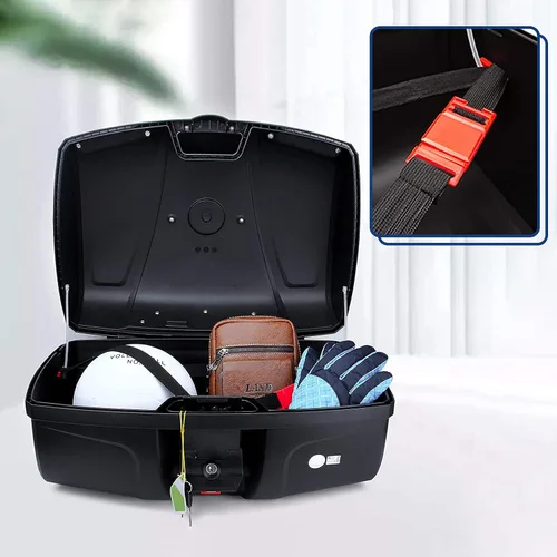 Vista 4 de AUTOINBOX caja universal para parte trasera de motocicleta Tronco, espacio de equipaje, 47 L dura con piezas de montaje, color negro