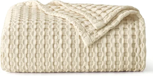 Vista 22 de Bedsure - Manta XL de punto gofre de algodón refrescante - Manta ligera y transpirable de rayón derivado de bambú para personas que se acaloran al