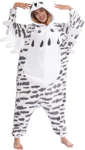 Vista 7 de LZBXBXDA Pijama unisex para adultos, diseño de búho nevado de una pieza, disfraz de Navidad de animal, ropa de dormir para mujeres y hombres