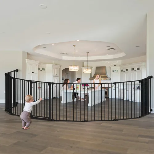 Vista 10 de Puerta extra ancha para bebés de 150 pulgadas, puerta de seguridad infantil para patio de juegos, puertas para perros con puerta de cierre