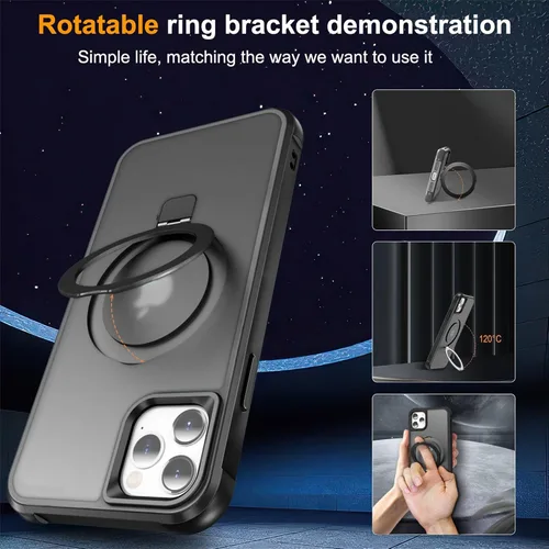 Vista 2 de SKYLMW - Funda compatible con iPhone 11 de 6.1 pulgadas, con soporte magnético invisible tipo anillo, funda translúcida de grado militar, compatible
