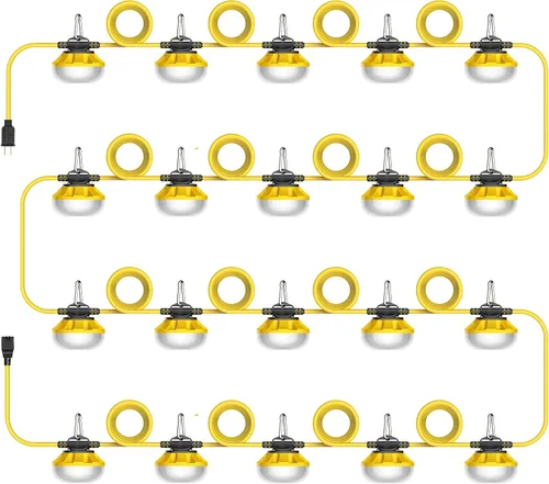 Vista 10 de Cadena de luces de construcción, iluminación temporal, cadena de trabajo de 50 pies con 5 luces LED integradas para el lugar de trabajo de 5000