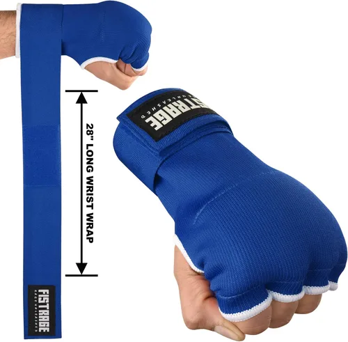 Vista 2 de FISTRAGE - Guantes de boxeo para boxeo, para puñetazos, elásticos acolchados debajo de las manoplas, soporte rápido de muñeca larga, protector