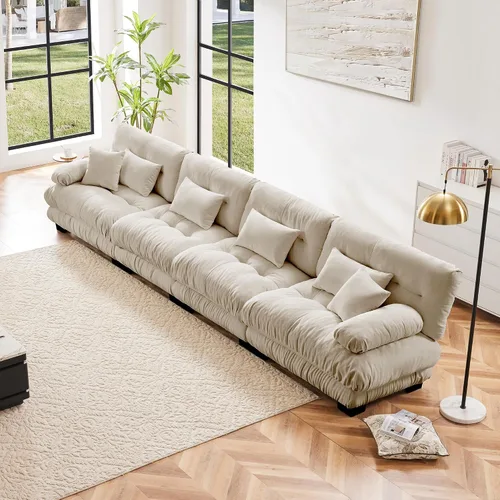 Vista 87 de Otomana beige para sofá modular modular, sofá individual, asiento otomano para sofá modular convertible, sofás de terciopelo para sala de estar