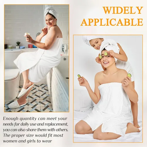 Vista 44 de 4 toallas envolventes para mujer, bata de spa con cierre ajustable, parte superior elástica, envoltura ligera para baño y ducha