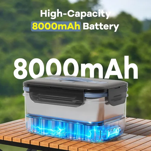 Vista 9 de Monteka Fiambrera eléctrica inalámbrica para adultos, calentador de alimentos portátil recargable de 1.8L, lonchera calentada, regalos de elefante