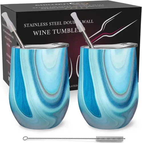Vista 10 de CHILLOUT LIFE - Vaso de acero inoxidable de 12 onzas con tapa y caja de regalo, diseño de viaje con recubrimiento en polvo, aislamiento al vacío