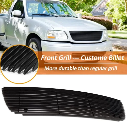 Vista 4 de Inserto de parrilla frontal de aluminio con estilo barra compatible con Ford F-150/Lightning/Harley Davidson 1999-2003 (sin logotipo visible)