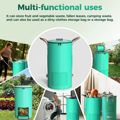 Vista 5 de Bolsa reutilizable para jardín y residuos de patio – 54.5 litros Bolso transpirable y engrosado reutilizable para césped, con 4 asas para fácil